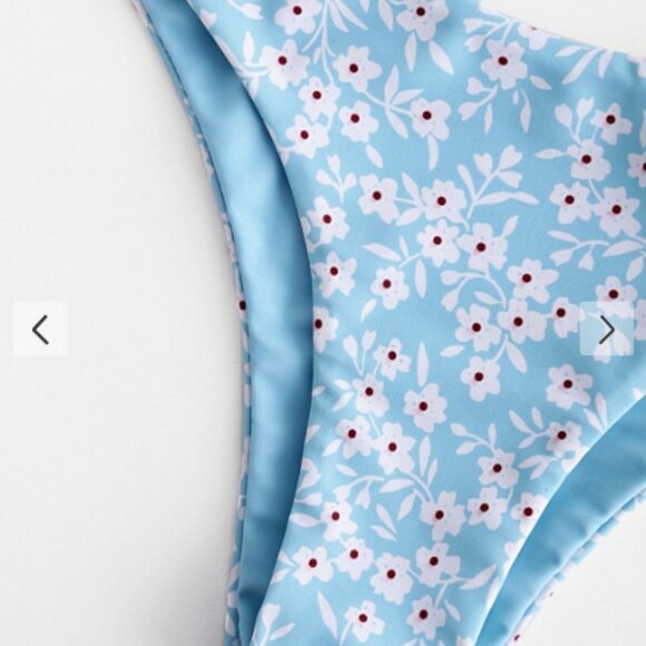 NWT Zaful Tiny Floral Low Waisted Knot Bikini Swimsuit Crystal Blue Sz S - Picture 5 of 5